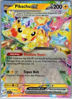 Pikachu ex 057/191 SV08: Surging Sparks - Pokemon Card - NM - Image 1