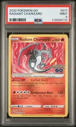 Pokemon Go Radiant Charizard Trading Card PSA 9 Mint 011/078 Holo Radiant Rare - Image 1