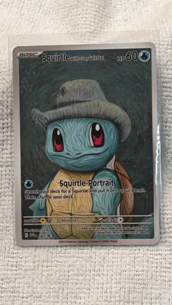 Pokemon art card Squirtle with grey felt hat portrait - Image 1