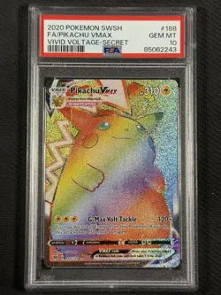 Pokemon Cards PSA 10 GEM MT Pikachu Vmax Vivid Voltage Rainbow Swsh 2020 188/185 - Image 1