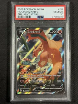 Pokemon Cards PSA 10 GEM MT Charizard V Brilliant Stars Swsh FA 2022 154/172 - Image 1