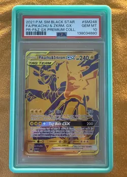 2021 POKEMON SM PREMIUM COLLECTION FULL ART/PIKACHU & ZEKROM GX PSA 10 - Image 1