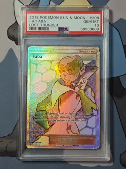 Pokemon TCG Sun & Moon Lost Thunder Full Art Faba 208/214 PSA 10 Gem Mint - Image 1