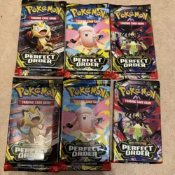 6 X Pokemon Cards Perfect Order Mega Evolution Booster Packs 10 Pack New - Image 1