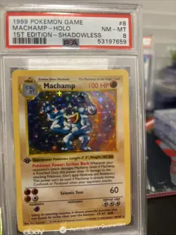 1999 Pokemon Base Set Machamp #8 Shadowless 1st Edition Holo NM-MT PSA 8 - Image 1