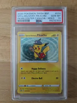 Pokemon Special Delivery Pikachu Pokemon Center Canada Holo Promo SWSH074 PSA 10 - Image 1
