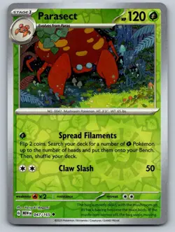 Parasect 047/165 Uncommon 151 Pokemon Reverse Holo Near Mint - Image 1