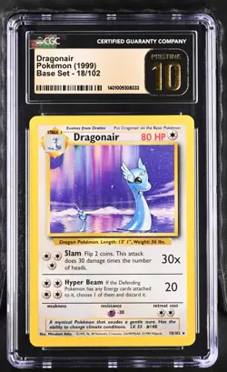 CGC PRISTINE 10 1999 Pokemon (WOTC) Game (Base Set Unlimited) Dragonair #018 - Image 1
