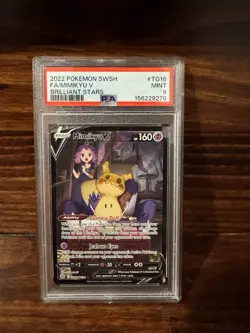 2022 POKEMON SWORD & SHIELD BRILLIANT STARS #TG16 FULL ART/MIMIKYU V PSA 9 - Image 1