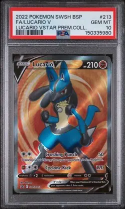 2022 Pokemon Lucario V #213 PSA 10 GEM MT Full Art Black Star Promo - Image 1