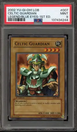Yu-Gi-Oh! Celtic Guardian Legend of Blue Eyes 1st Edition LOB-007 PSA 9 Mint - Image 1