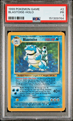 PSA 1 PR 1999 Base Set Blastoise 2/102 Holo Foil Pokemon WOTC Unlimited Rare - Image 1