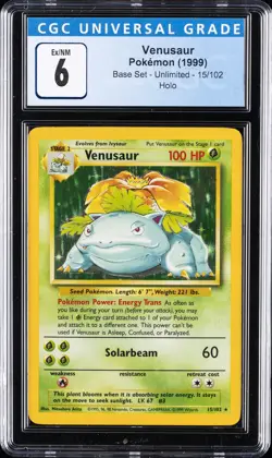 1999 POKEMON BASE SET - UNLIMITED - HOLO #15/102 VENUSAUR CGC 6 - Image 1