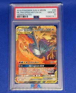 2019 POKEMON SUN & MOON HIDDEN FATES #44 MOLTRES & ZAPDOS & ARTICUNO GX PSA 10 - Image 1