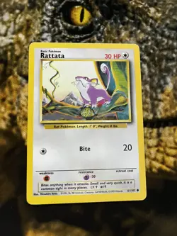 Pokemon TCG Rattata Base Set 61/102 Regular Unlimited Common Bundle - Image 1