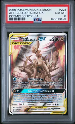 POKEMON SUN & MOON COSMIC ECLIPSE FULL ART/ARCEUS & DIALGA & PALKIA GX PSA 8 - Image 1