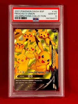2021 Pokemon SWSH Celebrations PIKACHU V Union Card 142 PSA 10 Black Star Promo - Image 1