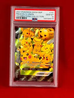 2021 Pokemon SWSH Celebrations PIKACHU V Union Black Star Promo Card 141 PSA 10 - Image 1