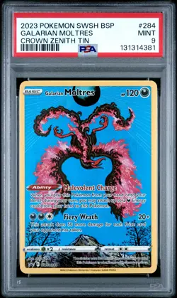2023 POKEMON SWSH BLACK STAR PROMO CROWN ZENITH TIN #284 GALARIAN MOLTRES PSA 9 - Image 1