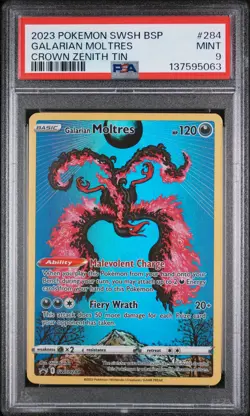 2023 POKEMON SWSH BLACK STAR PROMO CROWN ZENITH TIN #284 GALARIAN MOLTRES PSA 9 - Image 1