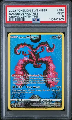 2023 POKEMON SWSH BLACK STAR PROMO CROWN ZENITH TIN #284 GALARIAN MOLTRES PSA 9 - Image 1