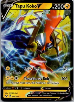 Tapu Koko V 072/202 Holo Rare V Sword & Shield Pokemon NM/M - Image 1