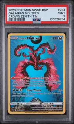 2023 Pokemon Swsh Black Star Promo #284 Galarian Moltres Crown Zenith Tin PSA 9 - Image 1
