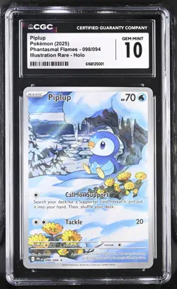 2025 Pokemon Phantasmal Flames Piplup 098/094 Illustration Rare CGC 10 Gem Mint - Image 1