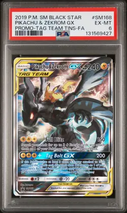 2019 POKEMON SM BLACK STAR PROMO #SM168 FULL ART/PIKACHU & ZEKROM GX PSA 6 - Image 1