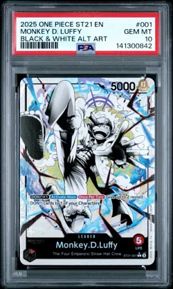 ONE PIECE 2025 MONKEY D. LUFFY BLACK & WHITE ALT ART ST21 EN #001 GEM MT PSA 10 - Image 1