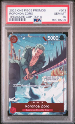 PSA 10 One Piece Card 2023 Roronoa Zoro ST01-013 Promo Treasure Cup Top 8 GEM MT - Image 1