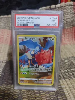 PSA 9 MINT 2022 Pokemon Silver Tempest DRUDDIGON TG09 Full Art Ultra Rare - Image 1