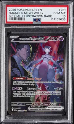 2025 POKEMON DRI EN-DESTINED RIVALS #231 TEAM ROCKET'S MEWTWO EX PSA 10 - Image 1