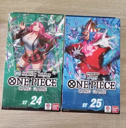 One Piece TCG ST-24 Green Jewelry Bonney & ST-25 BLUE Buggy Starter Deck - Image 1