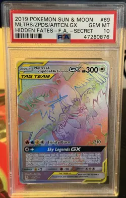 MOLTRES & ZAPDOS & ARTICUNO GX 69/68 PSA 10 HIDDEN FATES POKEMON CARD ENGLISH - Image 1