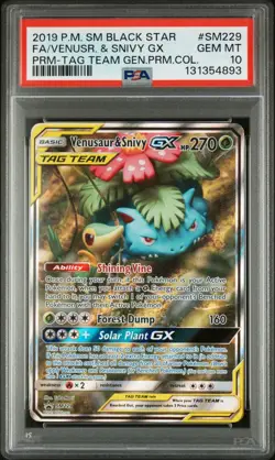2019 POKEMON SM BLACK STAR PROMO #SM229 FULL ART/VENUSAUR & SNIVY GX PSA 10 - Image 1