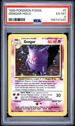 1999 Pokemon Fossil Unlimited Gengar Holo 5/62 #5 PSA 6 - Image 1