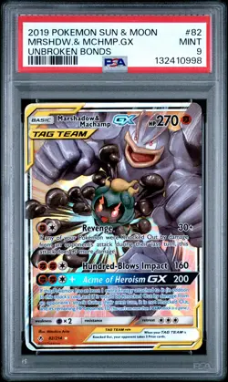 2019 POKEMON SUN & MOON UNBROKEN BONDS #82 MARSHADOW & MACHAMP GX PSA 9 - Image 1