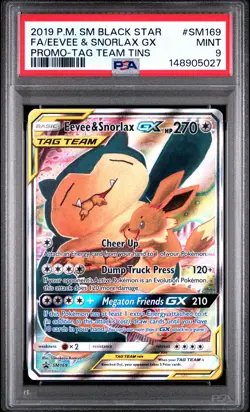 Eevee & Snorlax GX SM169 Pokemon SM Tag Team Black Star Promo MINT PSA 9 - Image 1