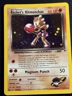 Rocket’s Hitmonchan 11/132 Pokemon TCG Gym Heroes Holo Foil SWIRL Rare Card LP - Image 1