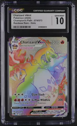 Pokemon Charizard Vmax #074 Rainbow Rare Sword & Shield Champions Path, CGC 10!! - Image 1