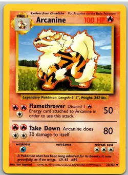 Arcanine 23/102 Uncommon Base Set Unlimited Pokemon NM - Image 1