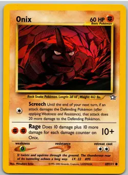 Onix 69/111 Common Neo Genesis Pokemon Unlimited NM - Image 1