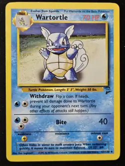 Wartortle 63/130 Base Set 2 Uncommon Starter WoTC Pokemon Trading CG 2000 LP - Image 1