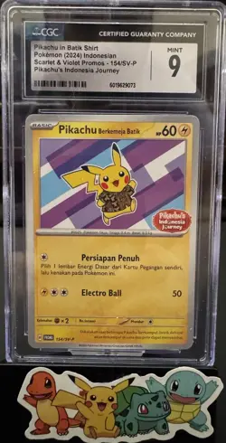 2024 Pokemon Indonesian PIKACHU - SV-P PROMO #154 - Batik Shirt PSA 9 - Image 1