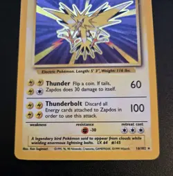 Pokemon TCG Zapdos Base Set Holo Unlimited Rare Card 16/102 LP - Image 2