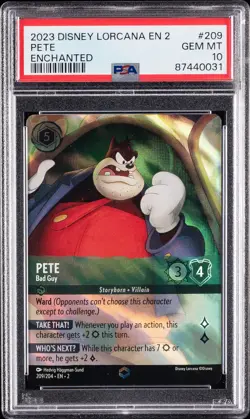 2023 DISNEY LORCANA EN 2-RISE OF THE FLOODBORN ENCHANTED PETE - BAD GUY PSA 10 - Image 1
