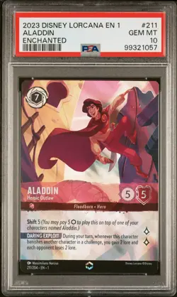 2023 DISNEY LORCANA EN 1-THE FIRST CHAPTER #211 ALADDIN - HEROIC OUTLAW PSA 10 - Image 1