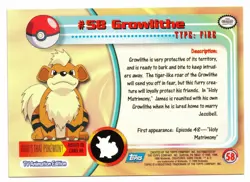 Pokemon Card Topps FOIL 1999 Growlithe 58 TV Animation Series Blue Label 1st! NM - Image 2
