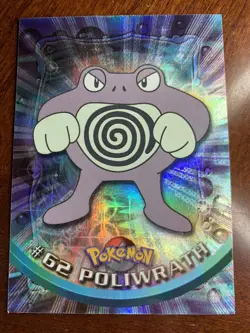1999 Topps Pokemon TV #62 Poliwrath Rainbow Foil Black Logo B - Image 1